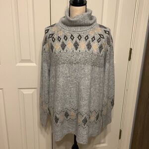 Nicole Miller Gray and Cream Turtleneck Sweater